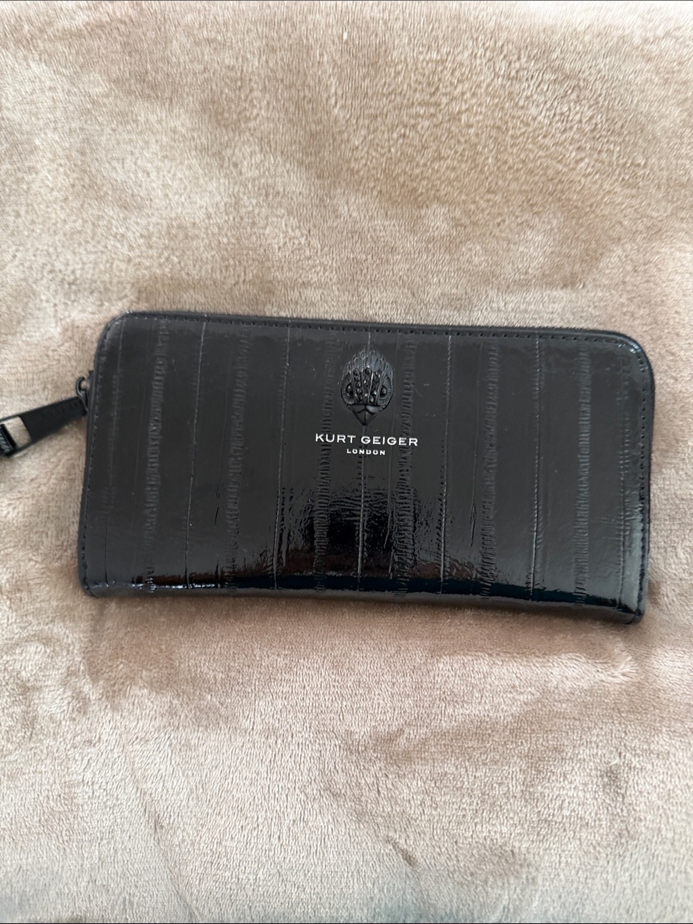 Kurt Geiger Glossy Black Patent Zip-Around Wallet